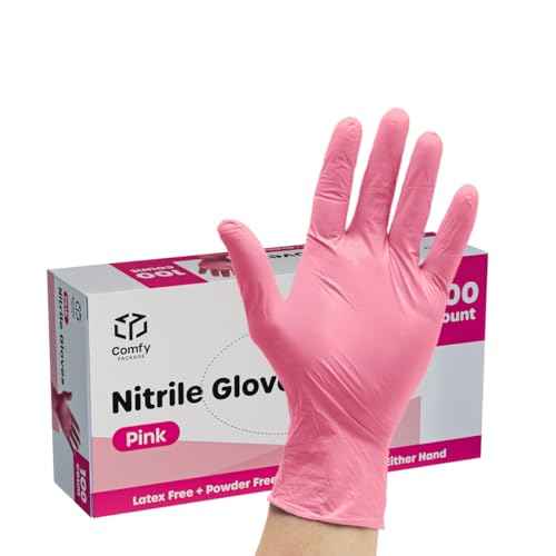 100 Count Pink Nitrile Disposable Gloves - Latex & Rubber Free, Non-Sterile Powder Free