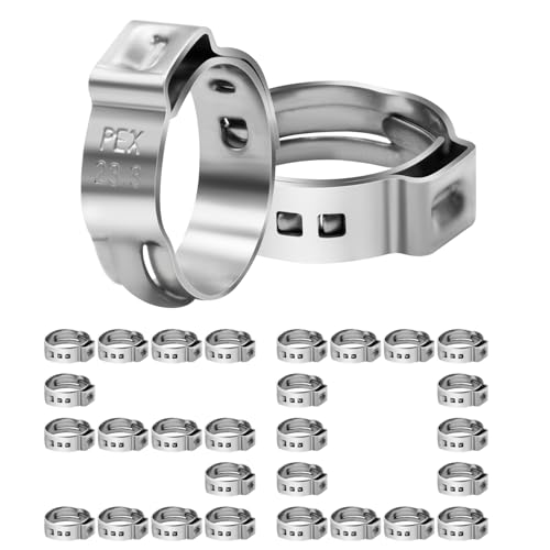 50 Pack 3/4" PEX Cinch Clamps, Stainless Steel Single Ear Hose Clamps