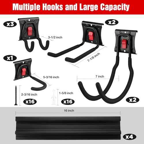 WORKPRO Garage Tool Organizer Wall Mount, Garage Organization Garden Tool Rack Holder System, 64-Inch 4 Rails with 8 Heavy Duty Adjustable Hooks for Hanging and Storage