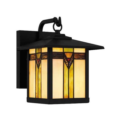 Ceybo 1 Light Outdoor Decorative Steel Wall Light with Dimmable Lighting, Decorative Glass, Matte Black Finish, Classic Design, Weather Resistant Construction