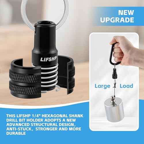 6Pcs Drill Bit Holder Key Chain, 1/4 Hex Shank Aluminum Alloy Push to Unlock Quick Release for Impact Bit Driver Extension Bar Nut Driver Screwdriver & Drill Bits,Tool Gifts for Men-Black