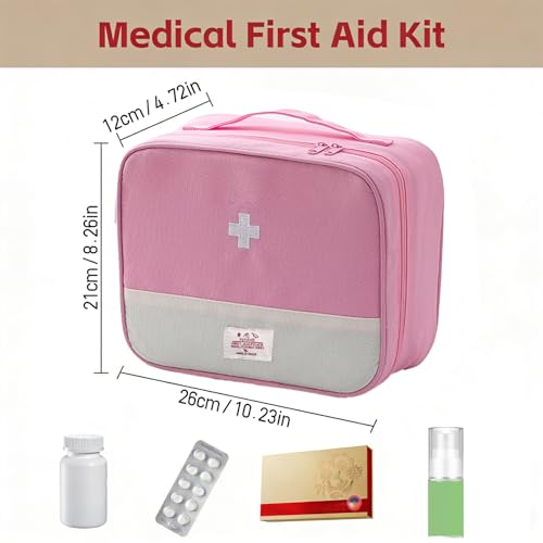 Pink Portable First Aid Bag with Multiple Pockets for Travel & Outdoor Use