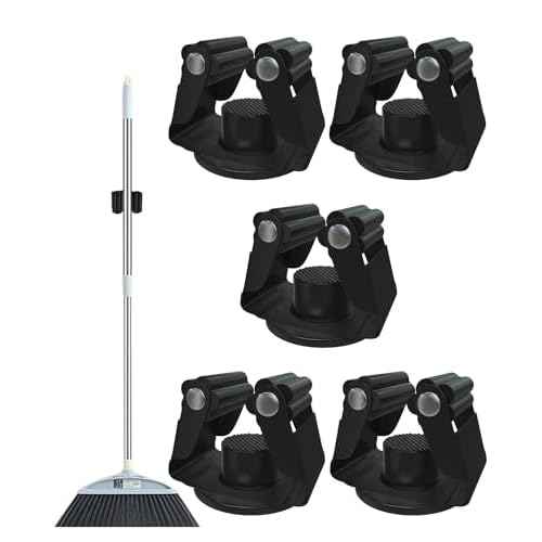 Magnetic Broom Holder, Steel Mop Mount No Drilling Magnetic Holder for Garage Tools, Anti-Slip Utility Mount for Garage, Kitchen, Laundry Tools Organizer and Management - 5 Pack/Black