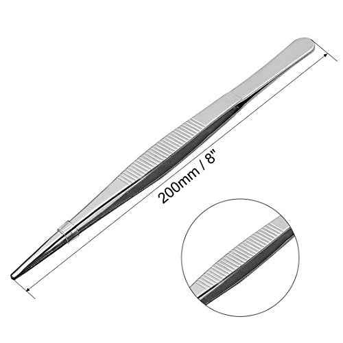 uxcell 4 Pcs 8-Inch Stainless Steel Straight Blunt Tweezers Serrated Tip Daily Garden Tool