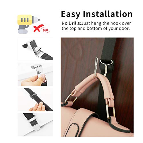 Black IZUS Over-the-Door Purse & Bag Organizer with 20 Hooks, Fits 1.35-1.55 Inch Doors