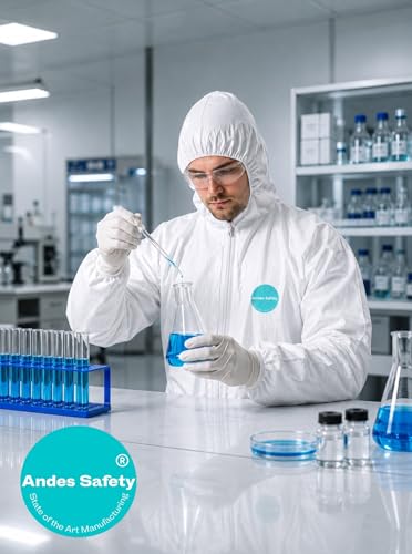 Andes Safety Disposable Hazmat Suit with Hood, X-Large Lab Coverall for Chemical & Paint Protection