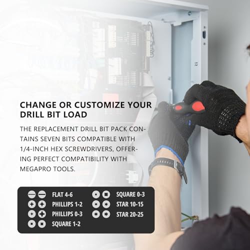 1/4 Hex Magnetic Screwdriver Bit Set for Drill | 14-IN-1 Replacement Bit Pack | 7 double-ended bits | Replacement of ratchet screwdriver drill bit |¨ù" Hex Shaft ¡¢Star, Flat