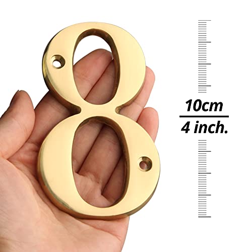HASWARE Brass House Number Sign 4 Inch Modern Curvy Address Plaque with Screws - Brass Finish