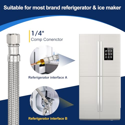 5ft Ice Maker Water Line Kit - Stainless Steel Braided, 3/8" fittings, 1pc