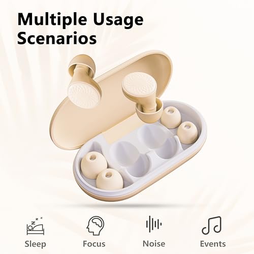 Ear Plugs for Sleeping Noise Cancelling, 45dB for Noise Reduction, Noise-Reducing Earplugs for Sleeping, Concerts, Shooting, Silicone Hearing Protection Earbuds with 8 Eartips (Beige, One Size)