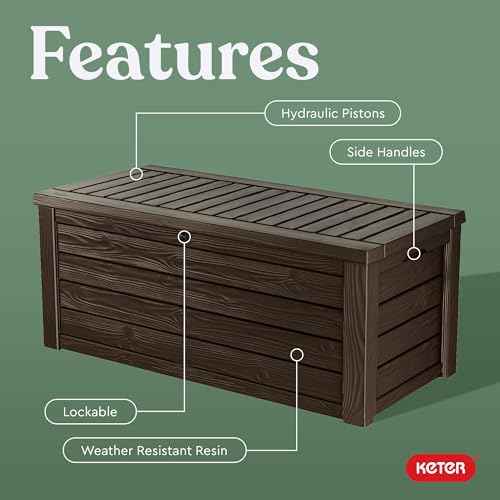 Keter Westwood 150 Gallon Deck Box Organizer, Doubles as 2-Person Bench Seat, Brown ? Large Resin Outdoor Storage and Seating with Lockable Lid for Garden, Pool, and Patio