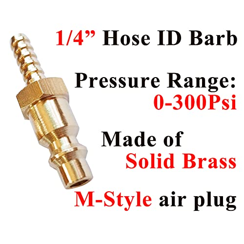 Beduan Solid Brass Air Hose Fittings 1/4" Barb Reducer Quick Connect Air Hose Fittings (Industrial Type D,2Piece)