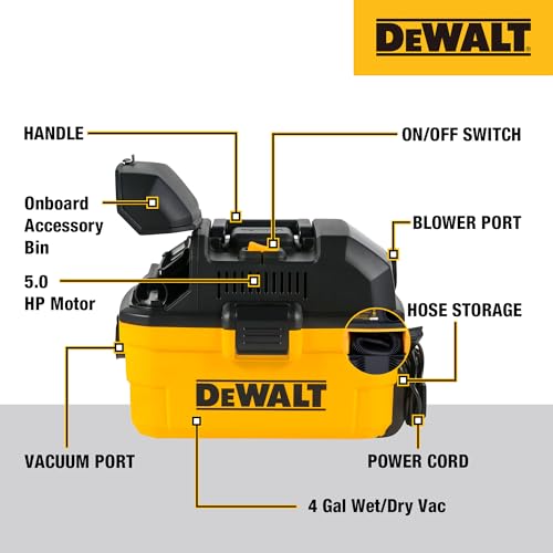 DEWALT 4 Gal. 5.0 HP Wet Dry Vacuum with Hose & Accessories DXV04T
