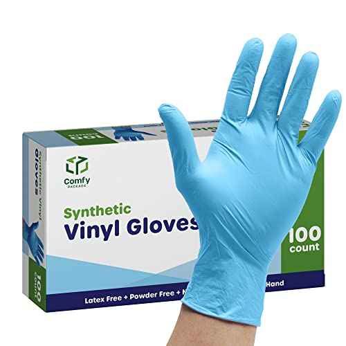 Comfy Package Synthetic Vinyl Blend Disposable Plastic Gloves Non-Sterile, Powder & Latex Free
