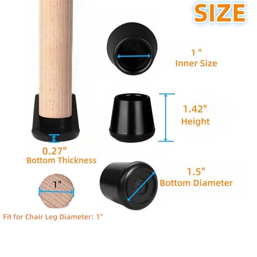 Furnigear 1 Inch Rubber Chair Leg Tips Caps Black 12 Pack - Floor Protectors