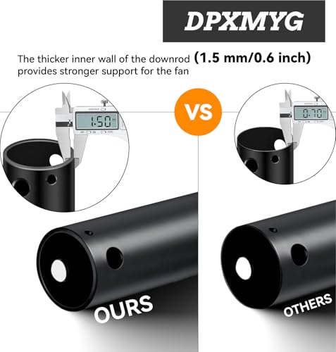 DPXMYG 36 Inch Black Ceiling Fan Downrod - Threadless Extension, 1" Diameter