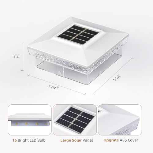 Solar Post Cap Lights, 12 Pack Outdoor Fence Post Solar Lights for 4x4 5x5 Wood/Vinyl Posts, 10-12 Hours Dusk to Dawn Warm/Cool Light Glow for Garden/Deck - White