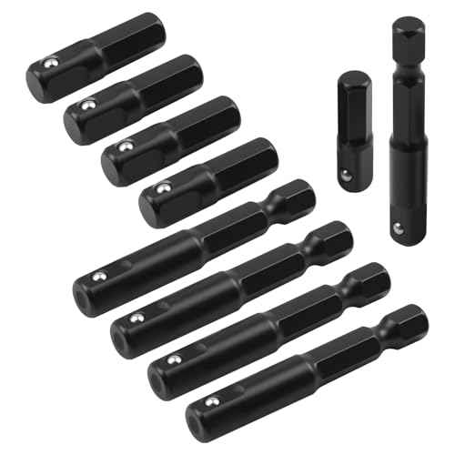 10 Pcs 1/4 Hex to 1/4 Socket Adapter, Hex Drill to Square Socket Bit Adapter, Impact Adapter Power Tool Replacement Part Suitable for Driver Socket Driver Electric And Pneumatic Drill
