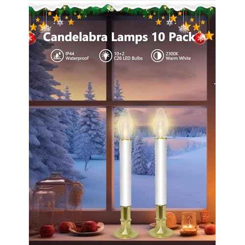 10 Pack Ultra-Bright LED Christmas Window Candles with Brass-Plated Base, Battery Operated Flameless Candles with LED C26 Warm White Bulbs Christmas Window Lights for Holiday Home Wedding Decorations