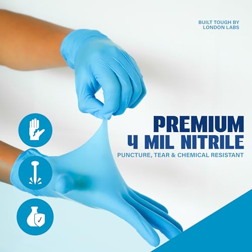 London Labs Synsafe 4 Mil Blue Nitrile Exam Gloves 1000 Count Medium - Latex & Powder Free, Extra Strong Disposable Gloves