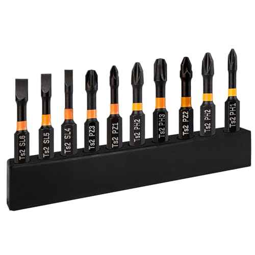 Magnetic Drill Bits - 10 Pack Mixed, Screwdriver Bit Set with S2 Alloy Steel, Impact Driver Tips for Standard Drills, Flat, Cross, PZ Tips for DIY/Pro Use