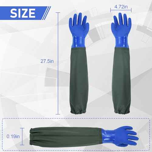 MUMUKE Long Waterproof Gloves, Long Chemical Gloves, Reusable, Padded Cotton Lined/Acid & Oil Resistant 28 inch