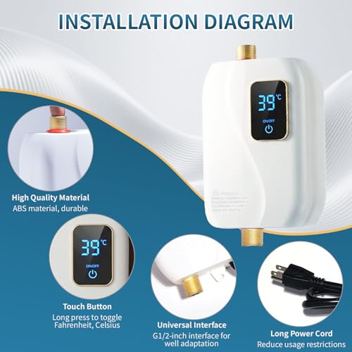 3000W Electric Tankless Water Heater - On Demand Hot Water with Digital Display, 110V
