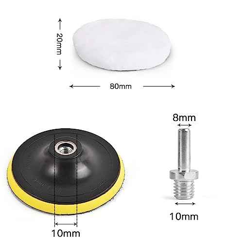 7 Pcs 3 Inch (80 mm) Wool Buffing Polishing Pad Car Polisher Buffer Drill Attachment with M10 Drill Adapter