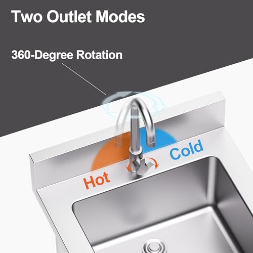 19in Stainless Steel Utility Sink with Hot & Cold Water Pipes - Free Standing Kitchen & Laundry