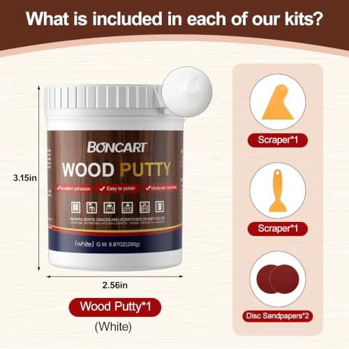Boncart Wood Filler White 9.87 OZ - Easy Repair Kit for Furniture & Woodwork