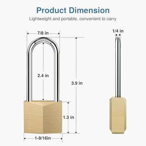 Puroma 1 Pack Keyed Padlock Waterproof Solid Brass Lock, 2.6 Inch Padlock with Keys for Sheds, Storage Unit School Gym Locker, Fence, Toolbox, Hasp Storage
