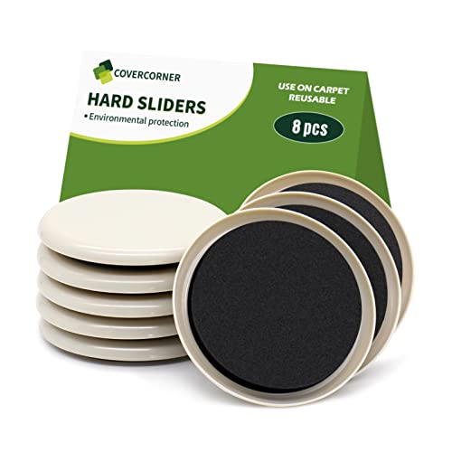 Covercorner 8 pcs 3.5-inch Beige Furniture Sliders for Carpet - Heavy Duty Moving Pads