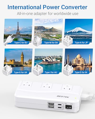 BESTEK Ivory White 220V to 110V Voltage Converter 300W with USB for Travel