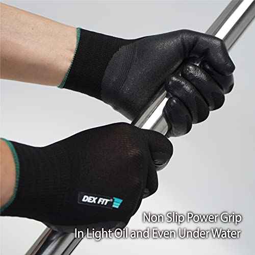 DEX FIT Prime Nitrile Work Gloves FN331, 3D-Comfort Fit, Non-Slip Grip, Durable, Thin, Lightweight & Cool, Touchscreen Compatible, Black (S) 1 Pair