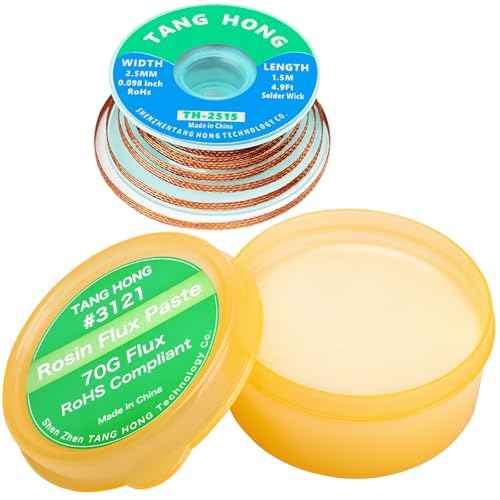 Rosin Flux Paste And Solder Wick Kit,2.47OZ/70g Jar Rosin Solder Flux (1 PACK),4.9Ft Desoldering Wick Braid Remover Solder (1 PACK),For Repair LED/Copper/Electrical Wire/PCB/DIY Soldering