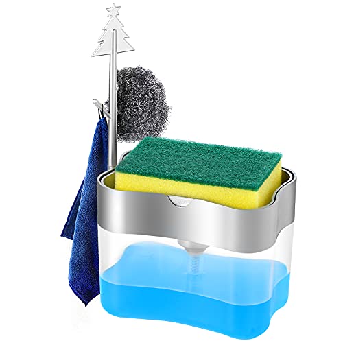 LIFEEZY Silver Soap Dispenser with Sponge Holder, 13oz Kitchen Countertop
