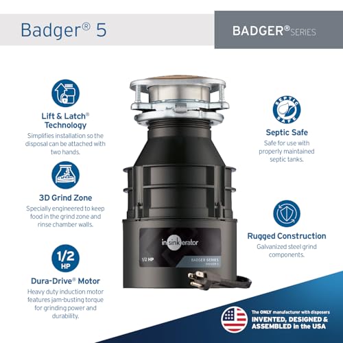 InSinkErator Badger Series 1/2 HP Continuous Feed Garbage Disposal with Power Cord