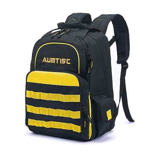AUMTISC Tool Bag Backpack for Men, Heavy-Duty Tools Storage Organizer Work Bags Backpack for Construction Jobsite, Electrician, Industrial, Repairman, and HVAC Techs, Yellow