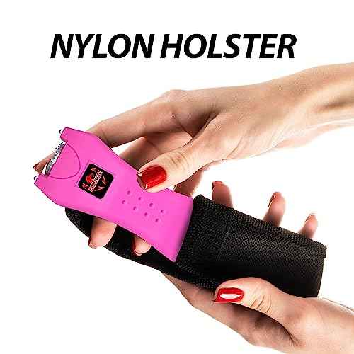 FIGHTSENSE Super Heavy Duty Keychain Stun Gun with Flashlight for Men and Women self Defense Device, Rechargeable Stun Gun, Nylon Holsters
