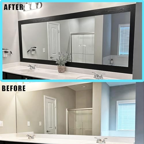 DESOMINOR 32FT Black Peel & Stick Wood Grain Wallpaper Border - Removable Waterproof Bathroom Mirror Frame Sticker, 3.93 Inch Wide