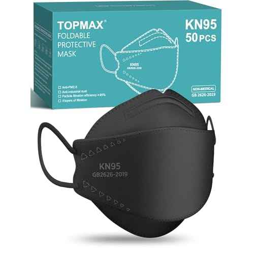 TOPMAX KN95 Face Masks 50 Pack for Adults, Breathable and Comfortable KN95 Mask with Elastic Ear Loop, Filter Efficiency¡Ã95%, Black