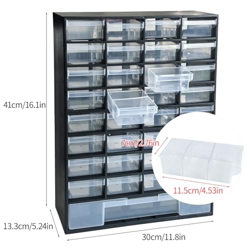 SUGOOE 33-Drawer Plastic Parts Organizer - Black, 11.8 x 16.1 x 5.2 in, with Removable Dividers