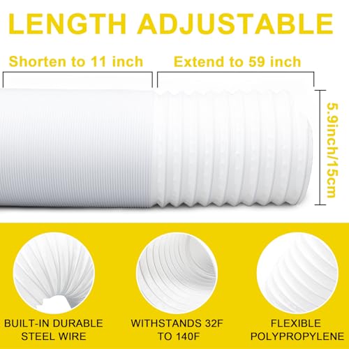 Aukney 59'' Portable Air Conditioner Exhaust Hose - 5.9 Inch Anti-Clockwise Thread, Universal Replacement Vent Hose