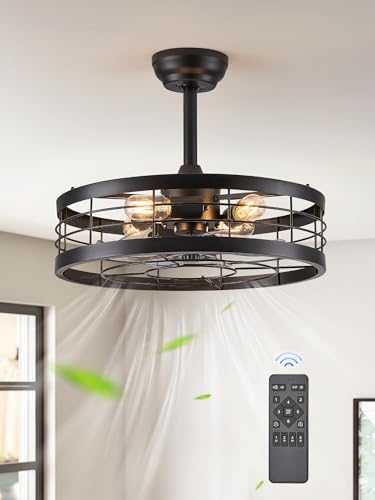 Black 20 Inch LEDIARY Fandelier Caged Ceiling Fan with Light & Remote