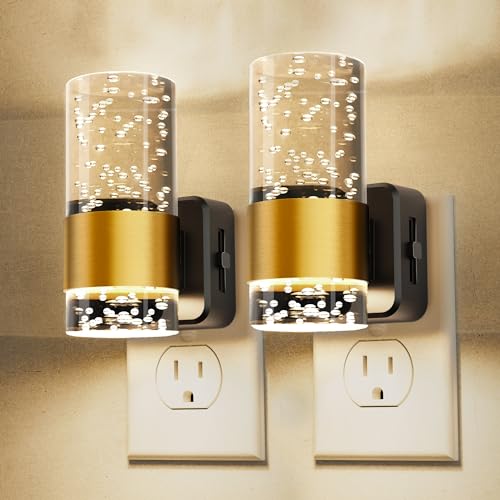 L LOHAS LED Night Light with Gold Ring, Dimmable Wall Plug-In, 3000K, 2 Pack