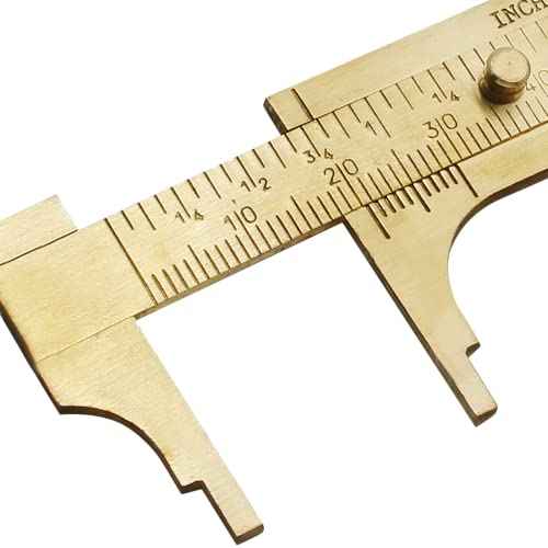 Brass Pocket Vernier Caliper Ruler, Sliding Gauge Mini Vernier Caliper Double Scales MM/Inch Measuring Tool (80mm)