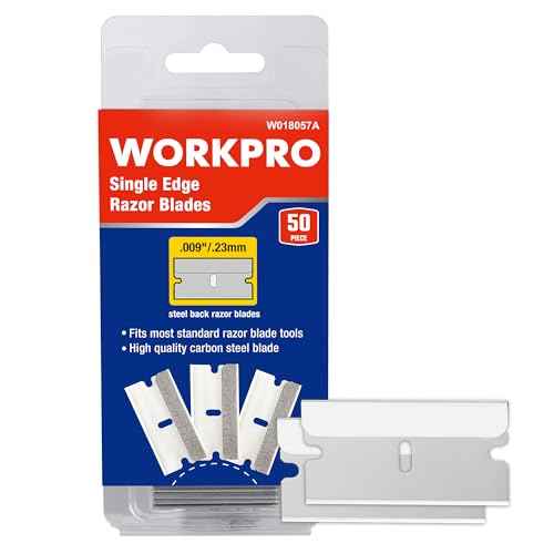 WORKPRO 50-Pack Single Razor Edge Blades, Industrial Scraper Razor Blades, High Carbon Steel One Edge Razor Blades