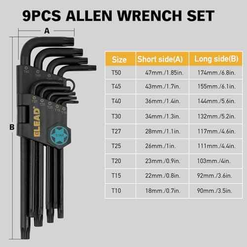 ELEAD 11-Piece Torx Star Allen Wrench Set with Extension Bar, Long Arm Torx Key Set T10-T50, Heat-Treated S2 Steel