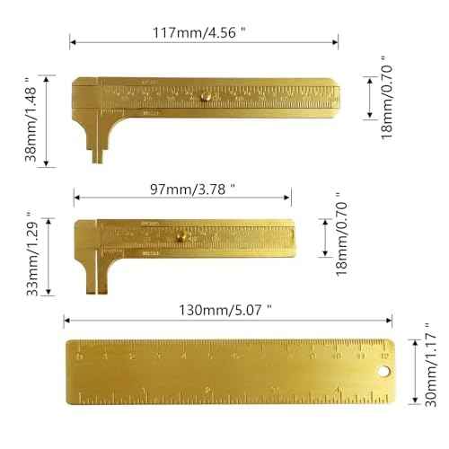 3Pcs Brass Vernier Caliper Pocket Caliper Handy Caliper Measuring Mini Tool Double Scale Sliding Gauge Metal Pocket Ruler for Bead Wire Jewels Rings Measurement(80mm,100mm,120mm)