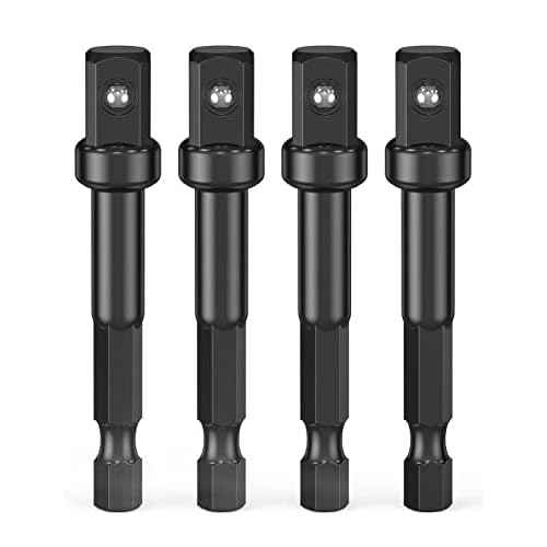 3/8 Impact Adapter Kit, 4 Pack Socket Adapter 1/4 Inch to 3/8 for Impact Driver, Automotive DIY, Extension Socket Bits, Handle Nut Driver and Drills